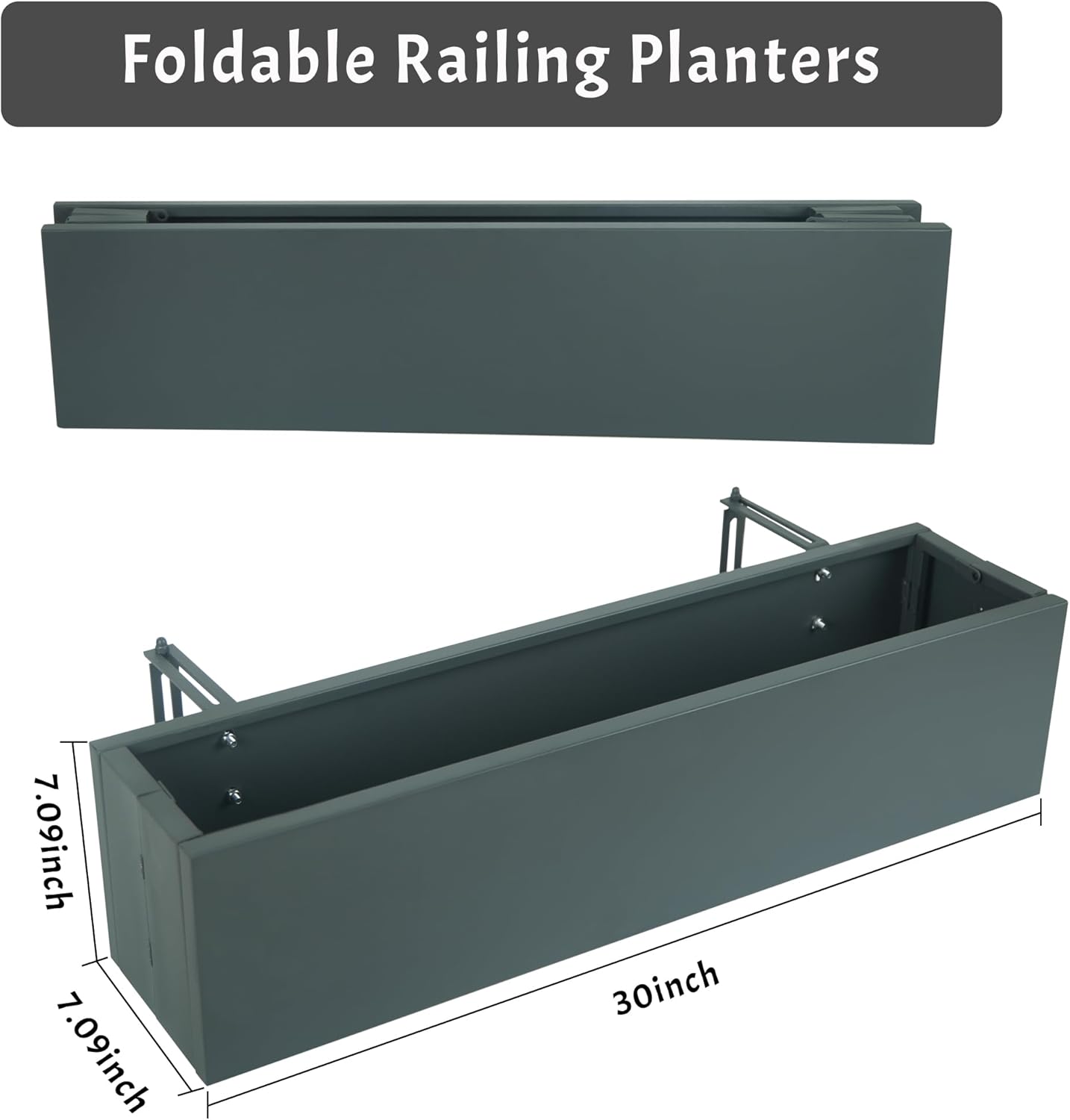 Metal Railing Planter Box, 30 Inch Balcony Planters with Adjustable Brackets, Large Hanging Planters for Outdoor Fence Deck