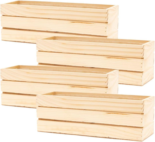 Wood Planter Box with Wine Crate Styled, 12x4 Inch Rectangular, Rose Wood, Plastic Liner, Garden Centerpiece Display, Wedding Flowers Holder, Home and Venue Decor (12x4 Wine Crate Set of 4, Rose Wood)