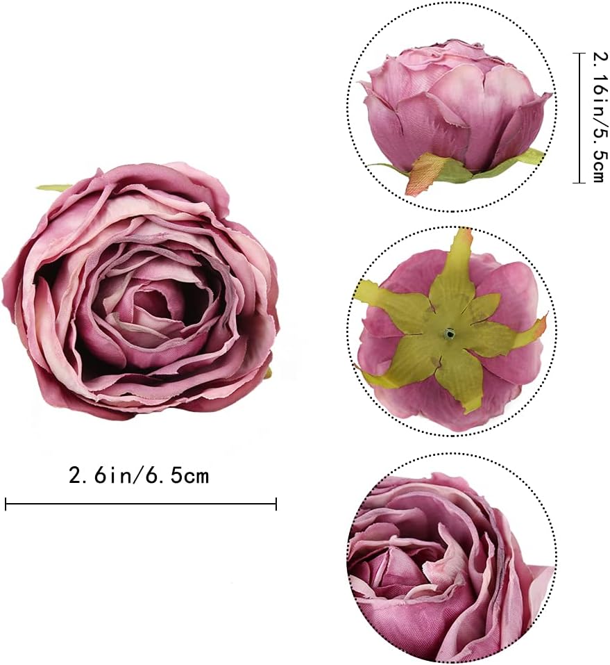 IPOPU Fake Roses 25pcs Vintage Purple Roses Artificial Flower for Decorations Colorful Artificial Roses Silk Flower Heads Bulk with Stems for Wedding Flowers Bouquet Centerpieces (Gradient Purple)