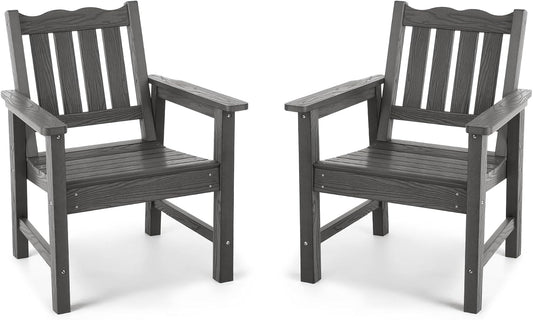 Stoog Outdoor Chairs Set of 2, All-Weather HIPS Patio Dining Chairs with Curved Backrest, 400 lbs Support Garden Chairs, Grey