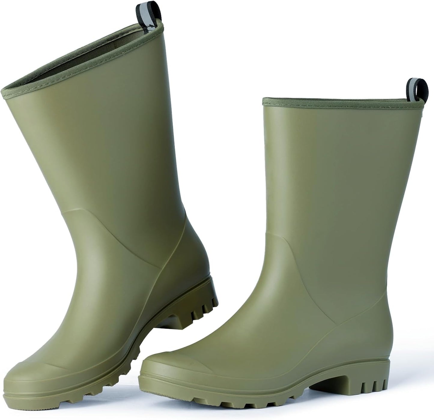 Mid Calf Rain Boots Women Waterproof PVC Womens Rubber Rain Boot Seamless Rain Footwear Outdoor Garden Work Walking