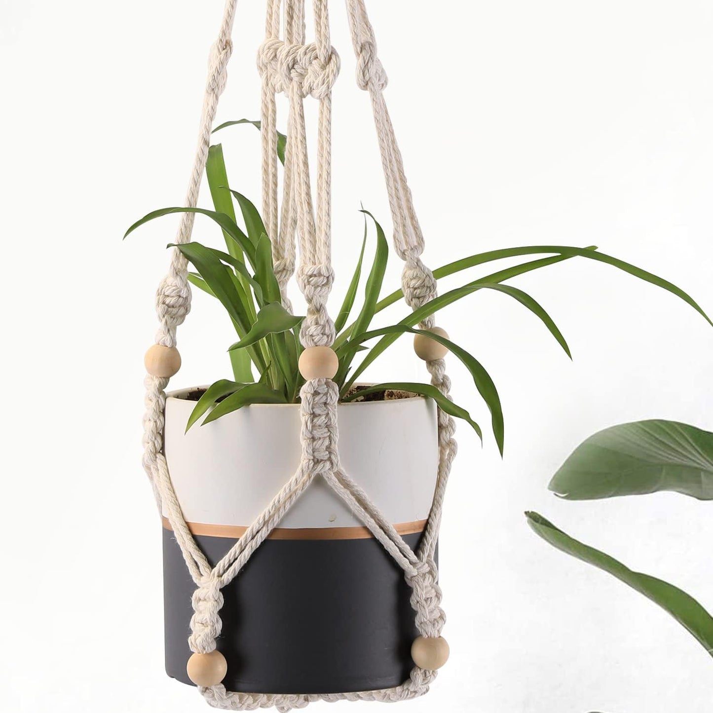3-Pack Macrame Plant Hanger Indoor - Hanging Planter Basket for Indoor Outdoor - Decorative Boho Plant Holders Set with Beads - Ceiling Flower Pot Holder with 6 Hooks - 35"/30"/24" White