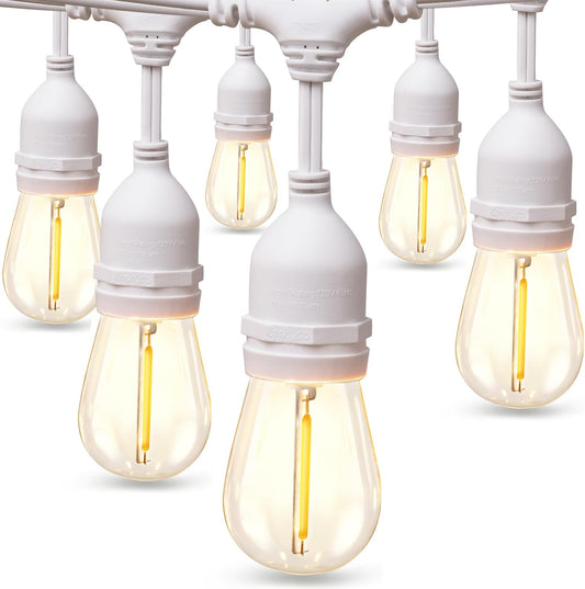 addlon 96FT(48FT*2) LED Outdoor String Lights, Dimmable Edison Vintage Shatterproof Bulbs and Commercial Grade Weatherproof Strand - ETL Listed Heavy-Duty Decorative Cafe, Patio, Market Light White