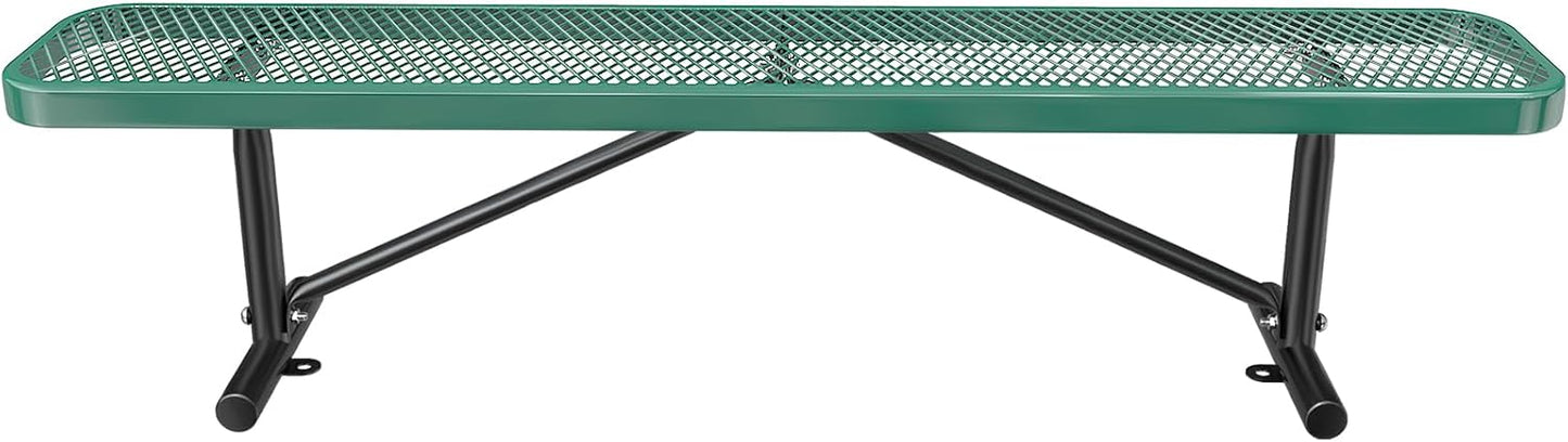 Thermoplastic Coated Iron Park Bench for Outside, Heavy Duty Metal Garden Bench, Expanded Commercial Grade Seating for Shopping Malls, Lawn Yard Porch Entryway (Green without Backrest, 72IN)