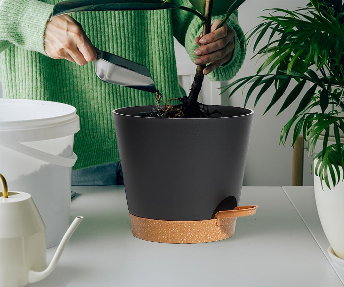 Plant Pots Self Watering Planters with Drainage Hole and Reservoir Large Flower Planting Pots for Indoor Outdoor Plants Plastic Succulent Pot Gift Idea 2 * 12Inch