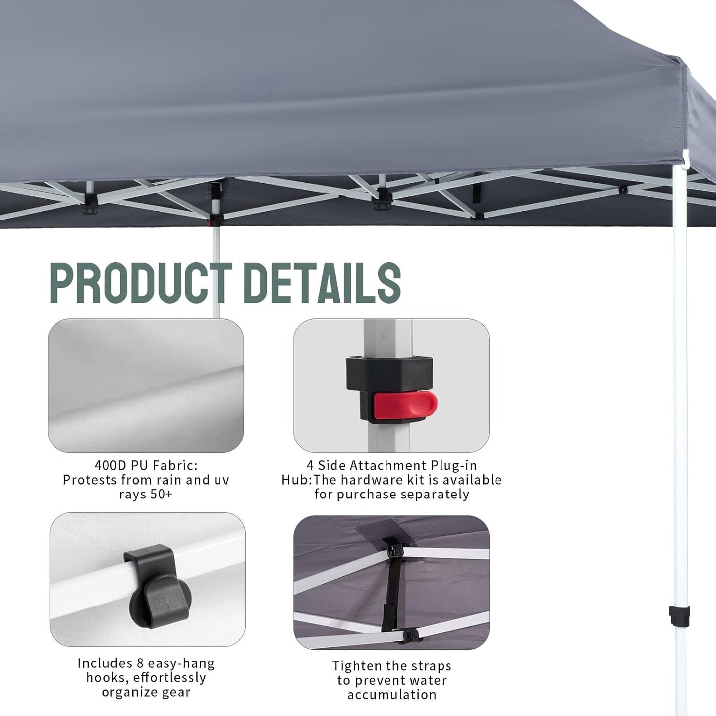 CROWN SHADES 10x20 Pop Up Canopy Tent - Commercial Canopy Tent with 400D Strength Oxford Fabric, Hexagonal Leg, 4 Upgraded Weights - Great for Trade Shows, Events,Parties & Commercial Use, Gray