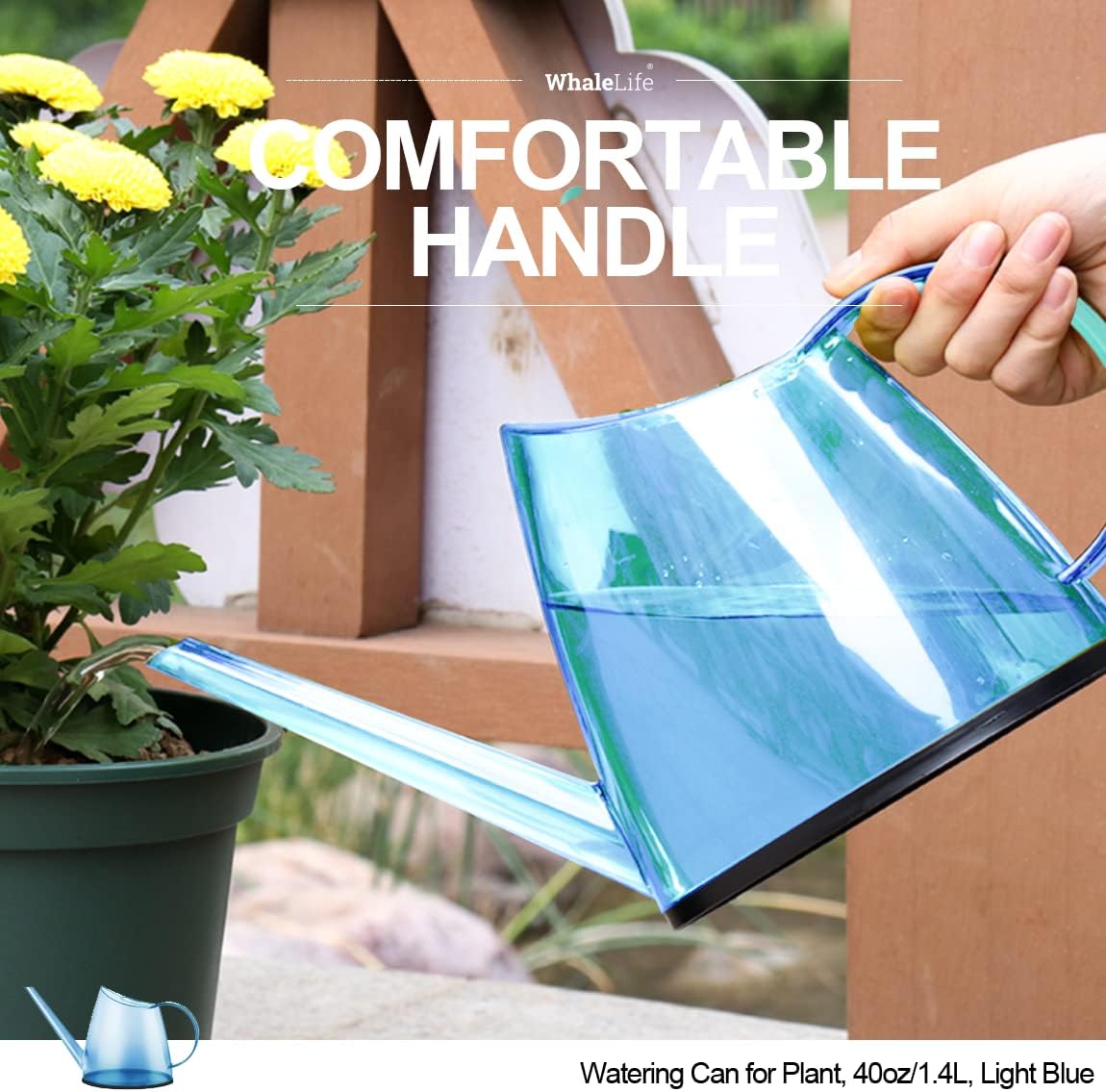 WhaleLife Indoor Watering Can for House Bonsai Plants (1.4L, Light Blue)