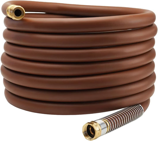 Garden Hose 25FT x 3/4", Heavy Duty Rubber Hose, Water Hose with Five Layered Braiding, Male to Female Fittings, 1000PSI Burst, 300PSI Working (Brown)