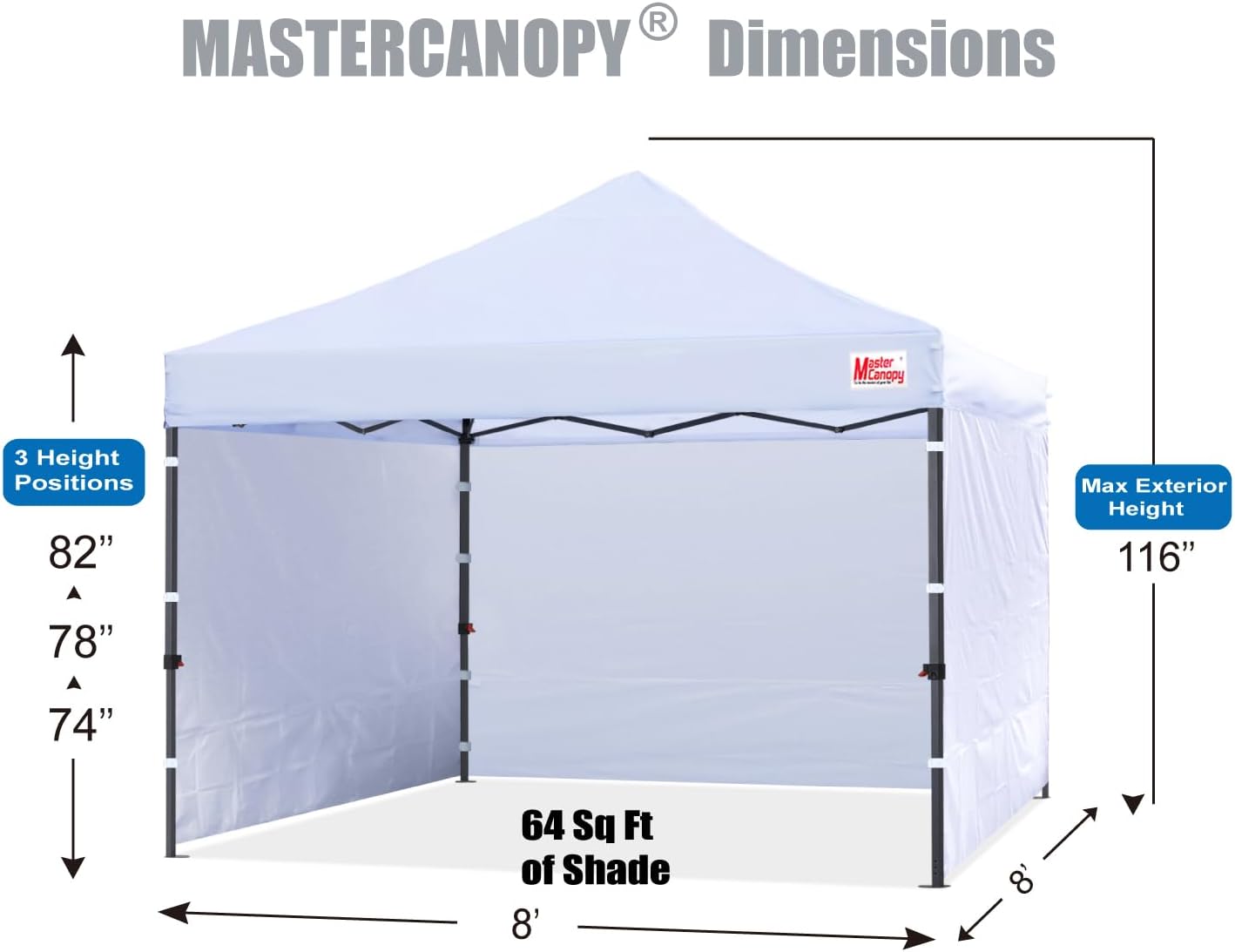 MASTERCANOPY Heavy Duty Pop-up Canopy Tent with Sidewalls (8x8,White)