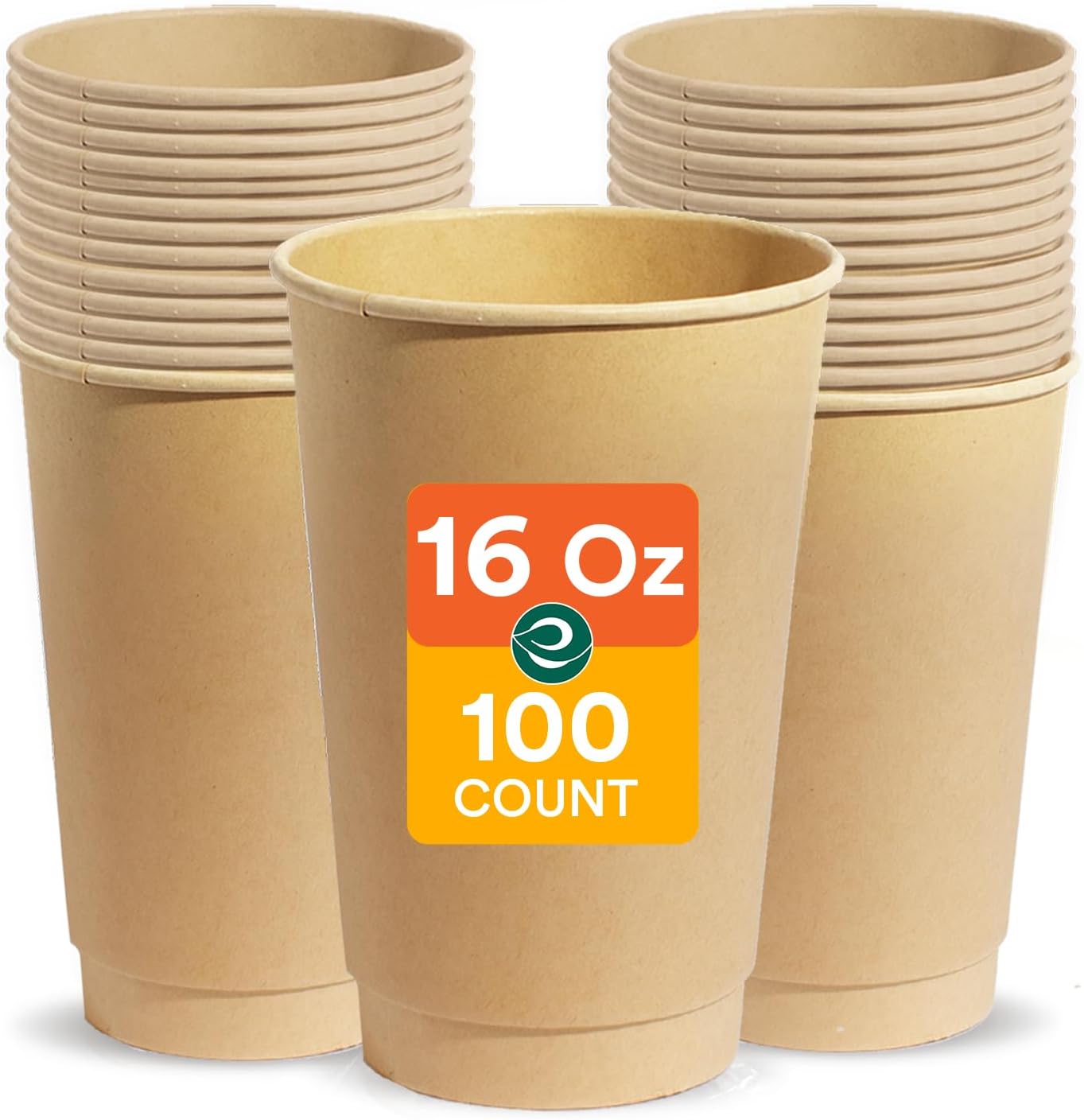ECO SOUL 100% Compostable Plant-Based 16oz Hot Cups | (100 Count, 16 oz Hot Cups) | Disposable Bagasse Paper Cups | Eco-friendly Cups | Sturdy, Microwave & Oven Safe