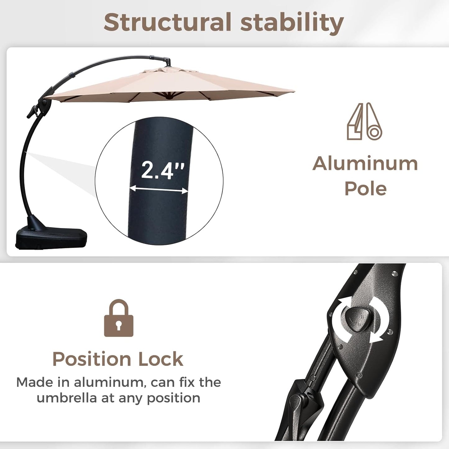 Grand patio 12FT Offset Umbrella Outdoor Round Aluminum Cantilever Umbrella with Base for Garden Deck Poolside (Champagne, 12 FT)