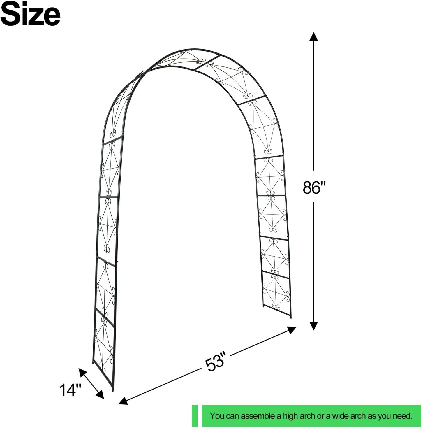 Metal Garden Arch 7.2ft High X 4.5ft Wide Garden Arbor for for Climbing Plants Roses Vines, Outdoor Garden Lawn Backyard Patio, Garden Wedding Party Decoration