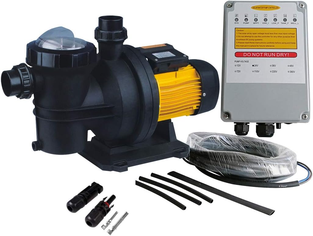 3-Year Warranty Solar Pool Pump 72VDC 1.2HP | Saltwater-Resistant 92GPM Pump for Pools | MPPT Controller & 62ft Head | PWS JP21-19/900