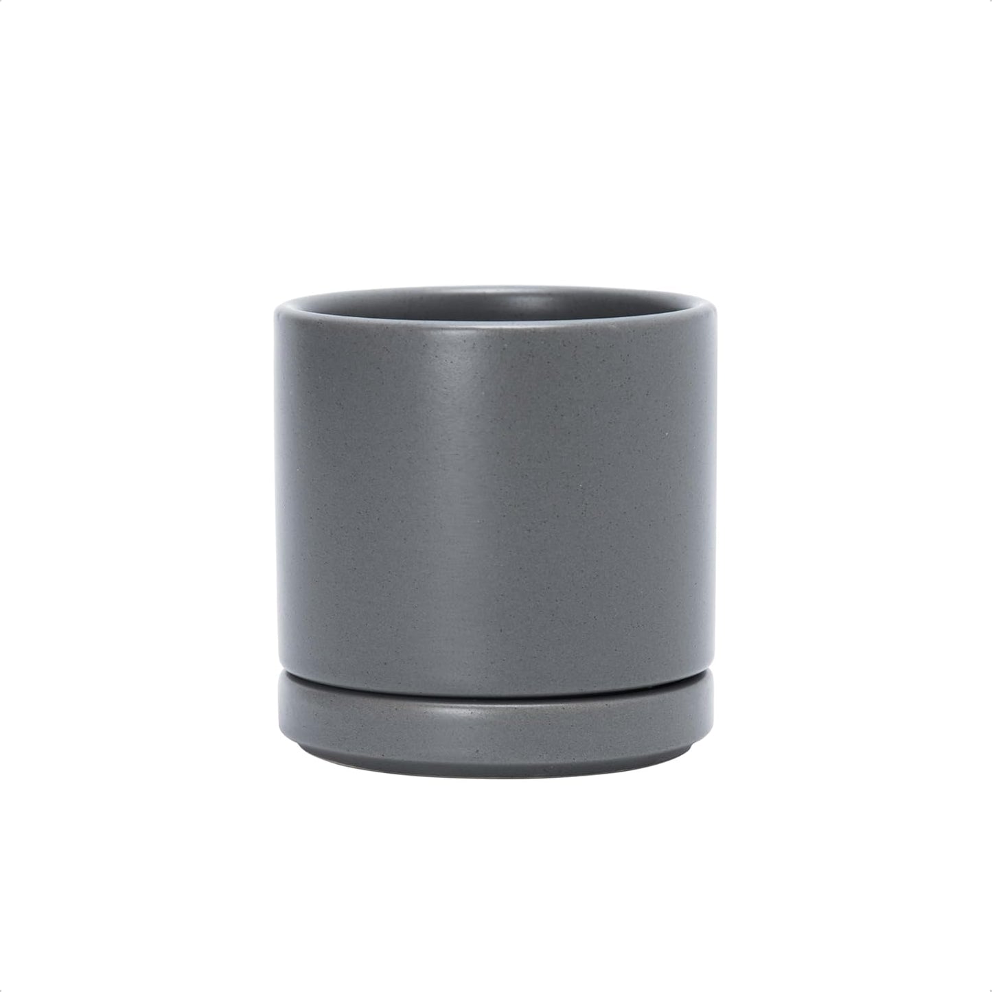 D'vine Dev 3.5 Inch Ceramic Planter Pot with Drainage Hole and Saucer, Indoor Cylinder Round Planter Pot, Speckled Grey, 94-O-A-3