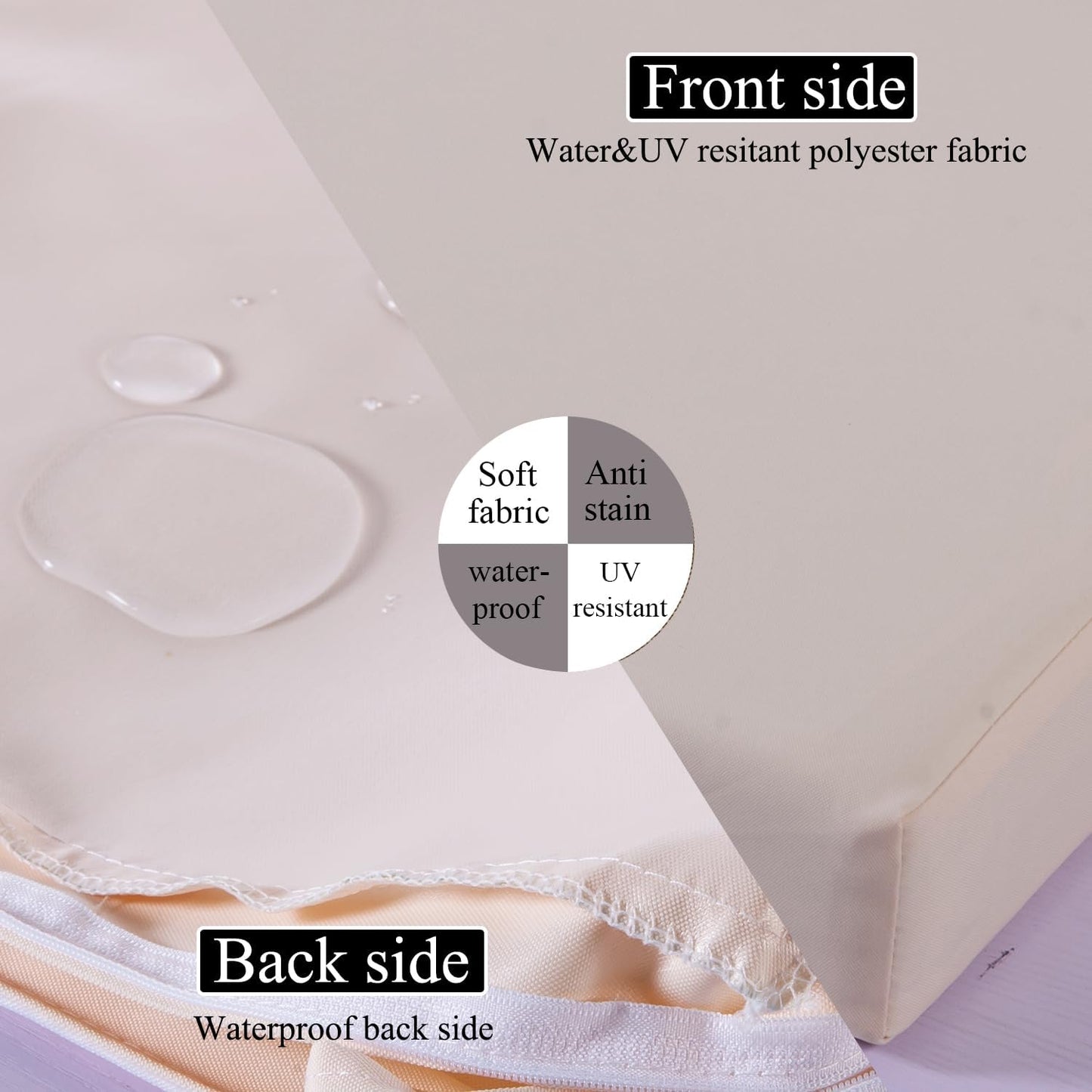 17 x 17 Inch Outdoor Seat Cushions for Patio Furniture with Non Slip and Ties Waterproof & UV Resistant Round Corner Outdoor Chair Cushions Replacement Set of 2, Beige