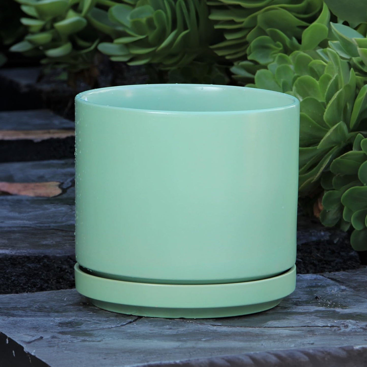 Ceramic Mid Modern Planter Pots with Detached Saucer - Indoor/Outdoor Plant Pots with Drainage Hole