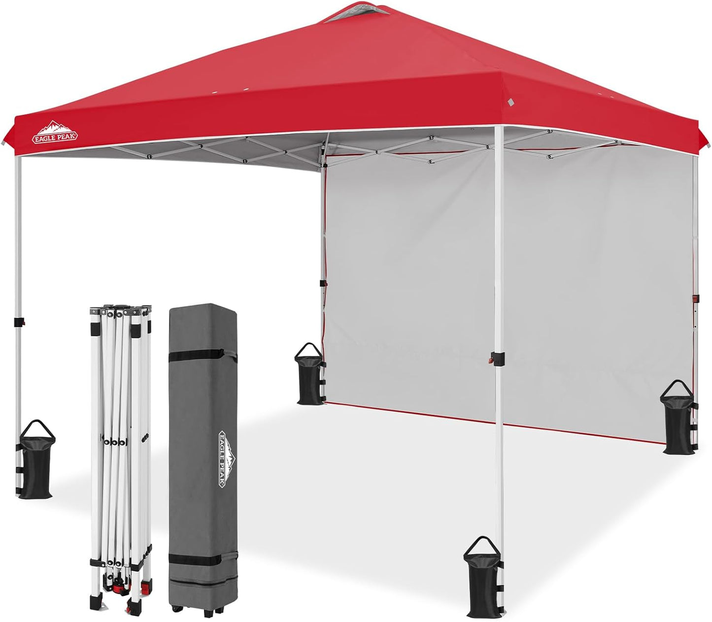 EAGLE PEAK Pop Up Canopy Tent with 1 Sidewall, Easy Setup Event Tent, Outdoor Sun Shade, Wheeled Carry Bag, Stakes and Guy Ropes, Instant Canopy 10x10, Red