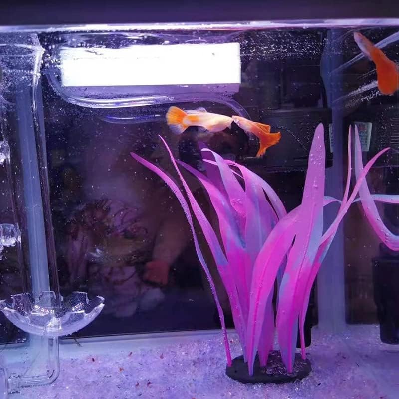 1Pc Silicone Aquarium Plants Tall Fish Tank Artificial Plants Decor Glowing Kelp Simulation Artificial Water Grass Fish Tank Plant,Pink,16.9in