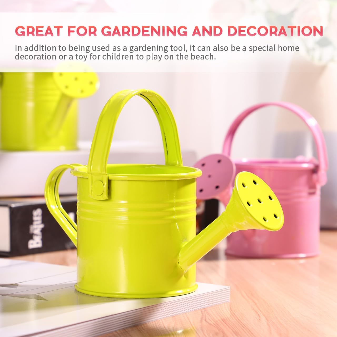Yardwe 5pcs Kids Metal Watering Cans, Mini Iron Watering Pots with Long Spout and Ergonomic Handle for Indoor Plants, Garden, and Home Use, 6.29 X 2.95 X 2.95 Inch