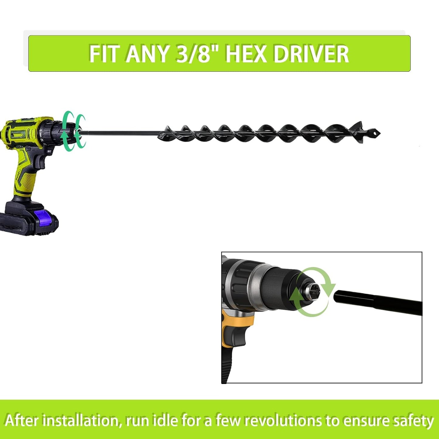 TCBWFY 24 Inch Auger Drill Bit for Planting - 1.2"x24" Long Handle Easy Planter Garden Auger - Bulb & Bedding Plant Augers - Post Hole Digger for 3/8”Hex Drive Drill