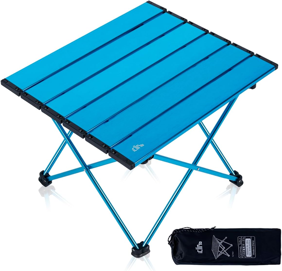 iClimb Ultralight Compact Camping Folding Table with Carry Bag (Blue - S)
