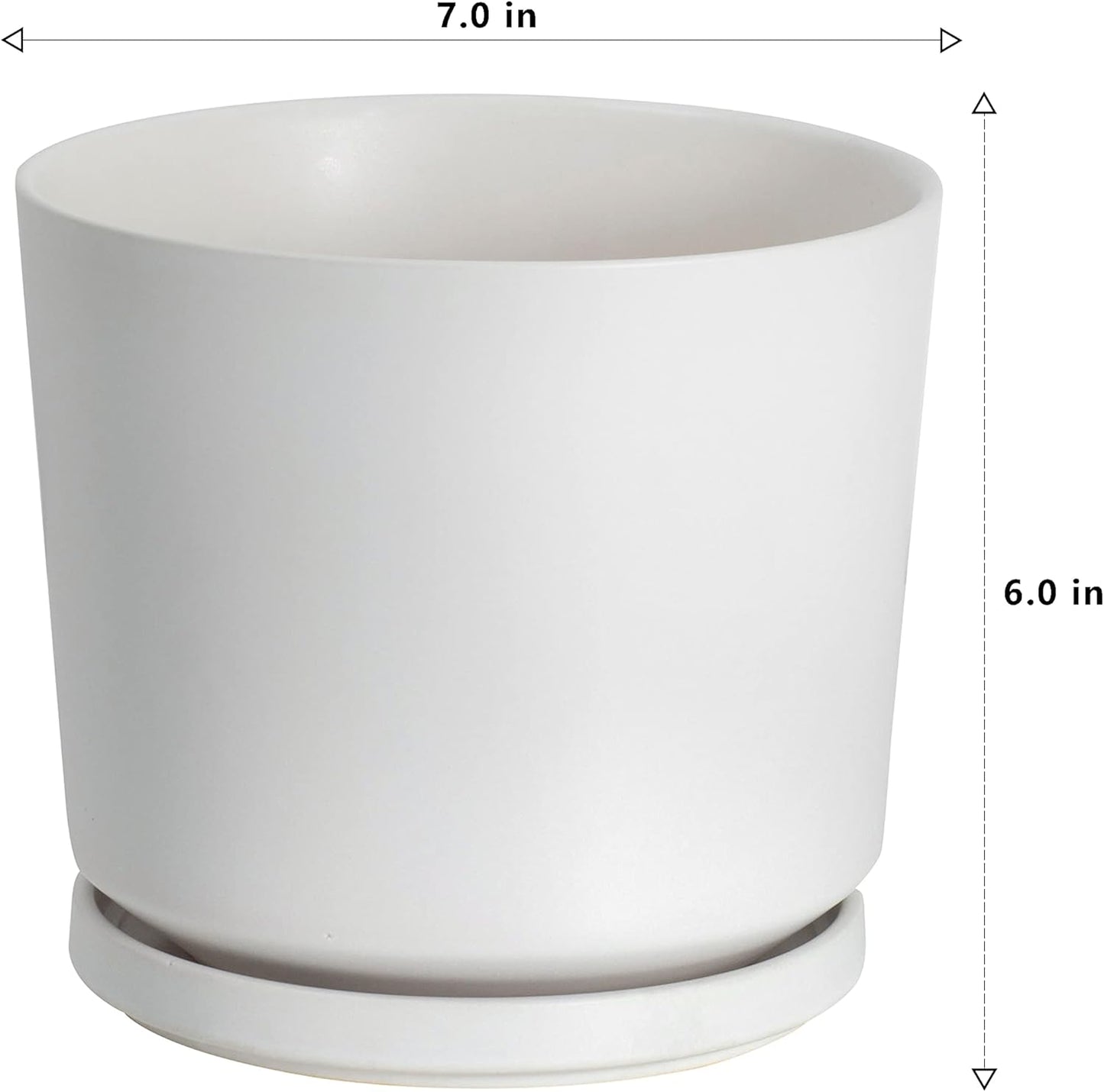 Ekirlin 7 inch Plant Pots,Ceramic Flower Planters Indoor,Modern Succulents Containers with Drain Hole Saucer,Decorate Home,Office & Outdoor (White)