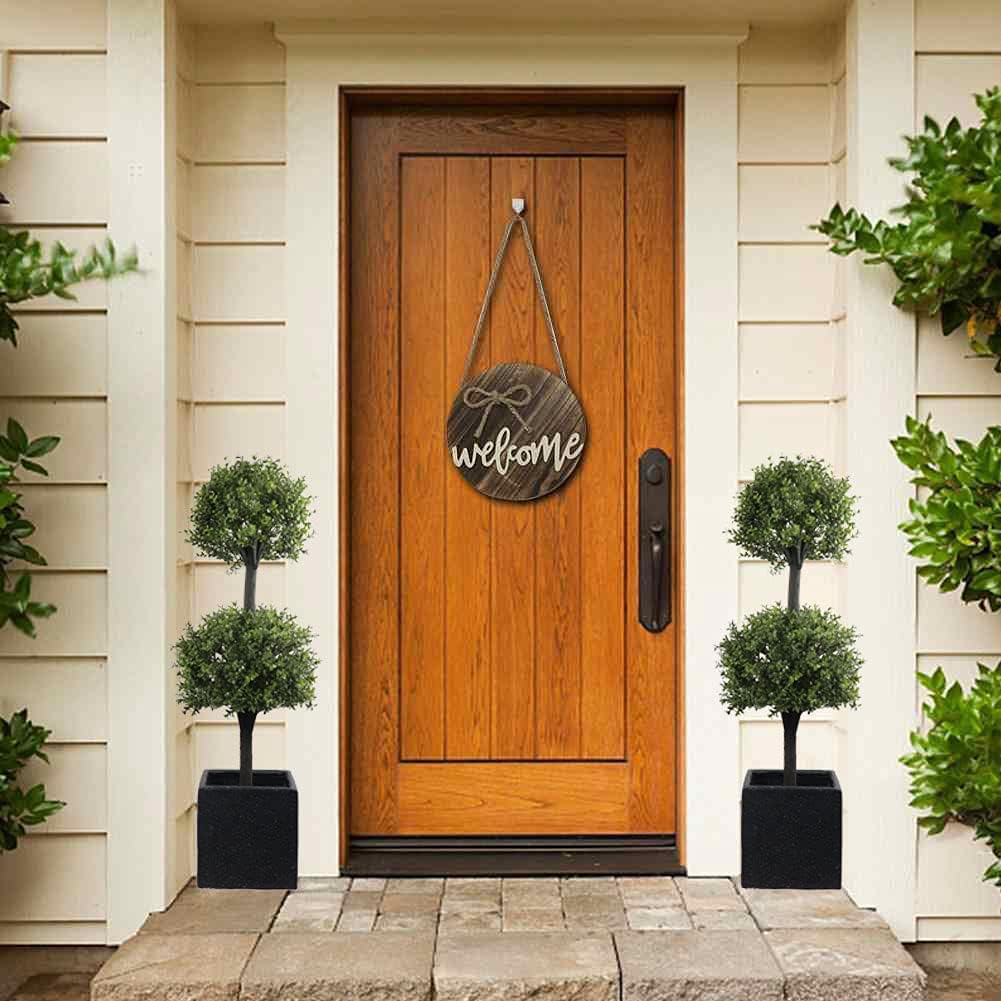 Artificial Topiary Trees Outdoor Boxwood Double Ball 40''T Potted Plants Home Decor 2 Pack