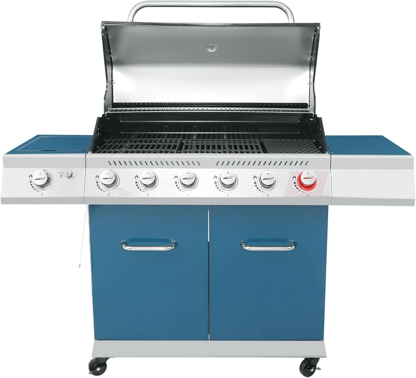 Royal Gourmet GA6402B 6 Burner Propane Gas Grill with Side Burner and Warming Rack, 74,000 BTUs, Cabinet Style Gas BBQ Grill for Barbecue Grilling & Backyard Cooking, Blue