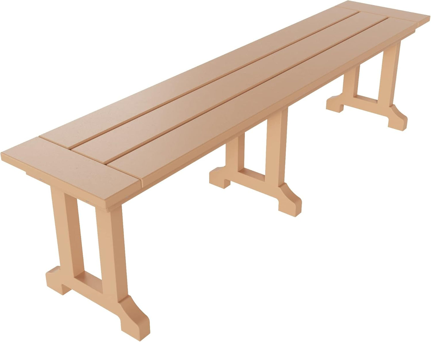 WestinTrends Malibu 65" Outdoor Dining Bench, All Weather Resistant Poly Lumber Patio Garden Bench Trestle Long Bench for Both Outdoor and Indoor, Teak