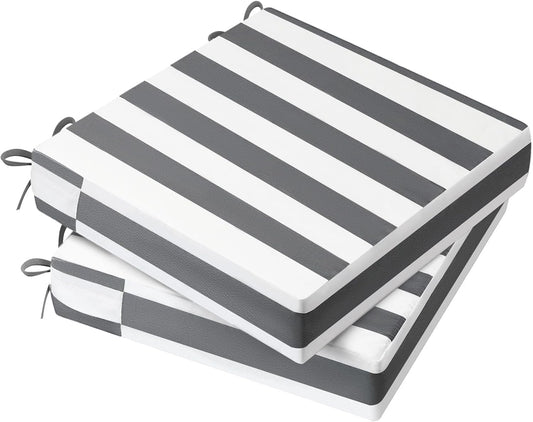 AAAAAcessories Outdoor Seat Cushions for Chairs, Waterproof, Fade-Resistant Patio Furniture Replacement Cushions, 21" x 21" x 4", Set of 2, Gray Cabana Stripe