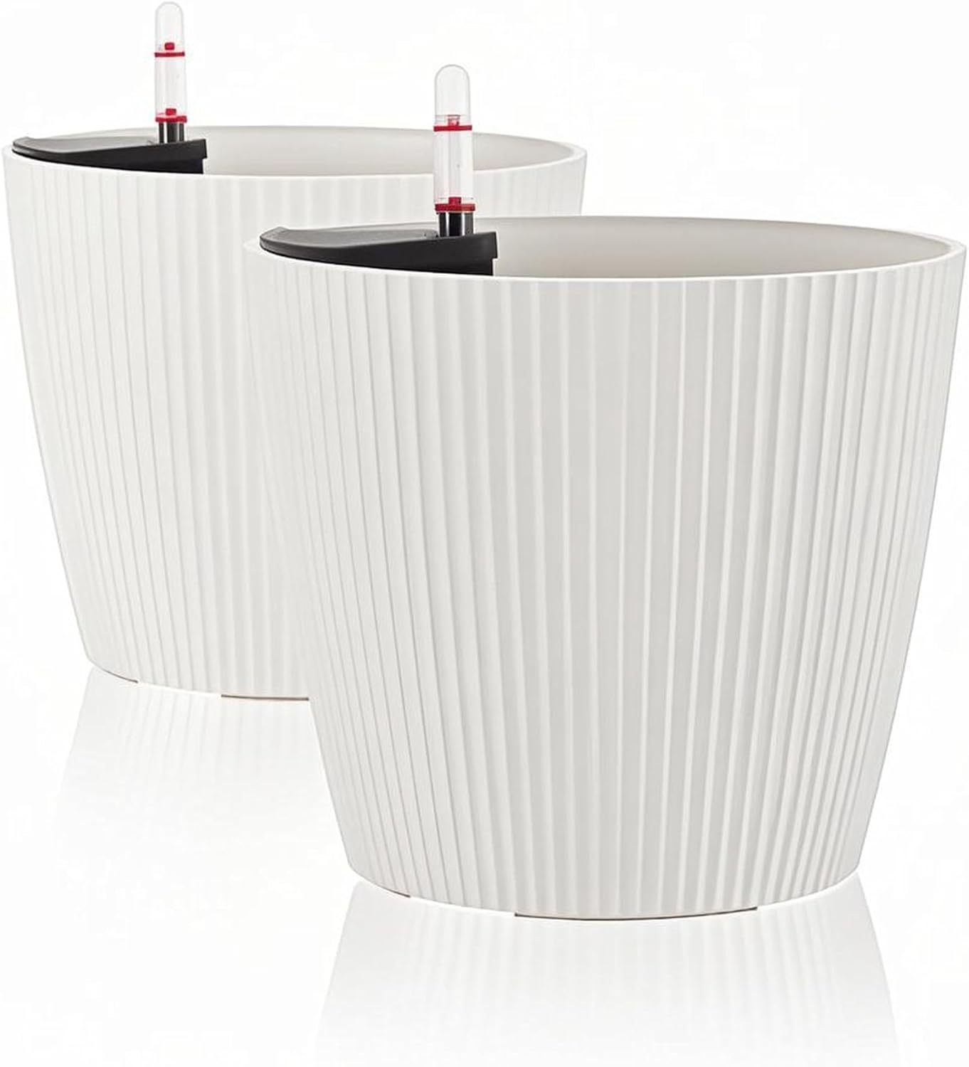 Dexceder 9x8 Self Watering Planters Indoor, Inner Mat Design, Table Flower Plant Pot with Water Level Indicator (2 Pack, White)