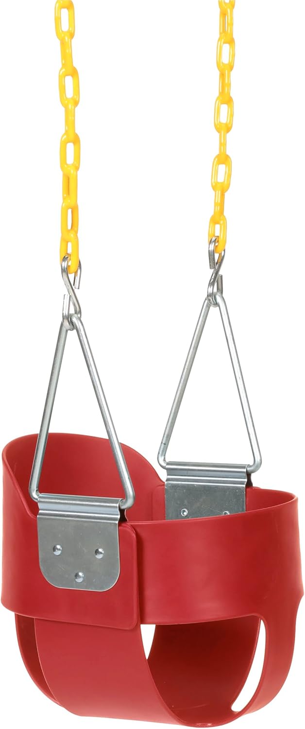 Eastern Jungle Gym Heavy-Duty High Back Full Bucket Toddler Swing Seat | Coated Chains Fully Assembled | Red Swing Set Accessory