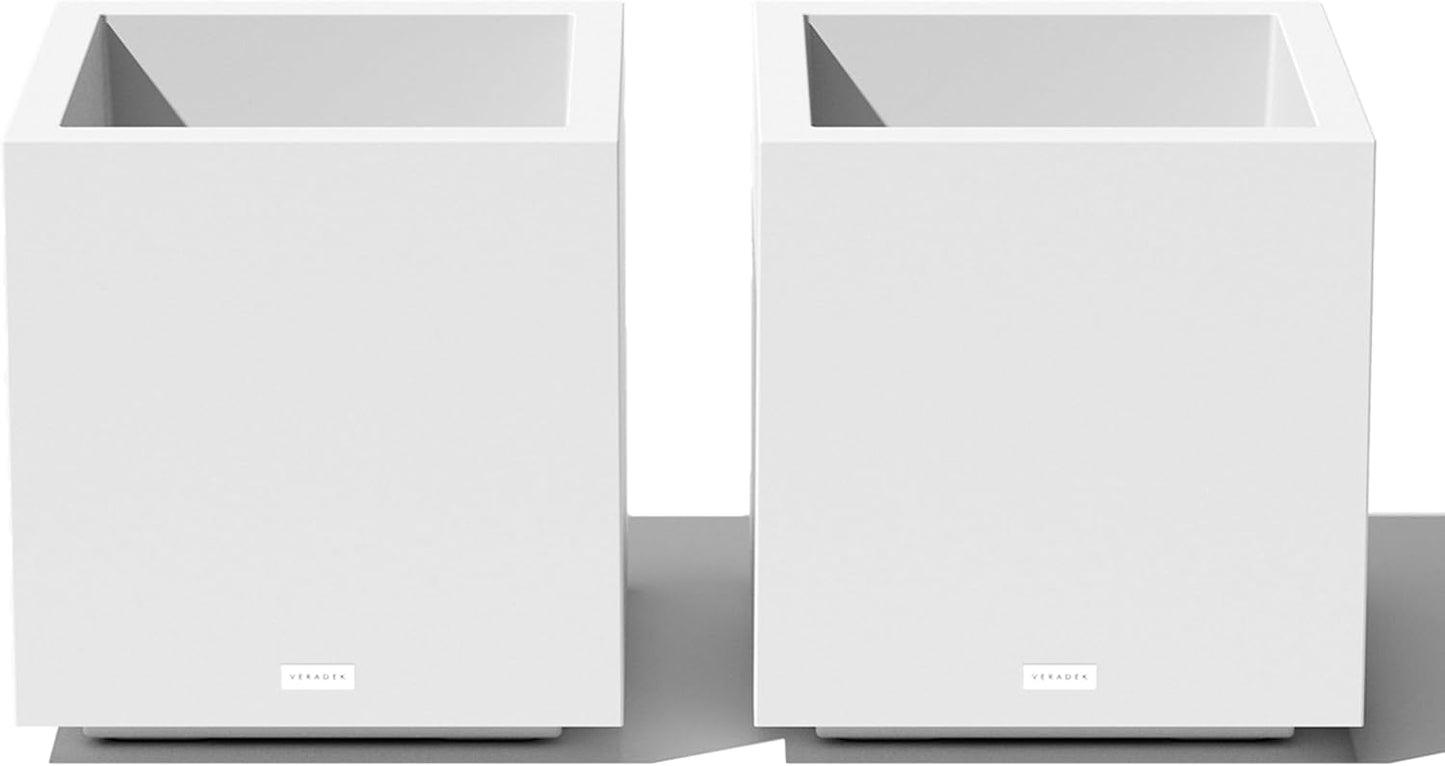 Veradek Block Series Cube Plastic Planter - Large Square Planter for Indoor or Outdoor Patio/Garden | Durable All-Weather Use with Drainage Holes | Modern Décor for Tall Plants, Trees, Flowers