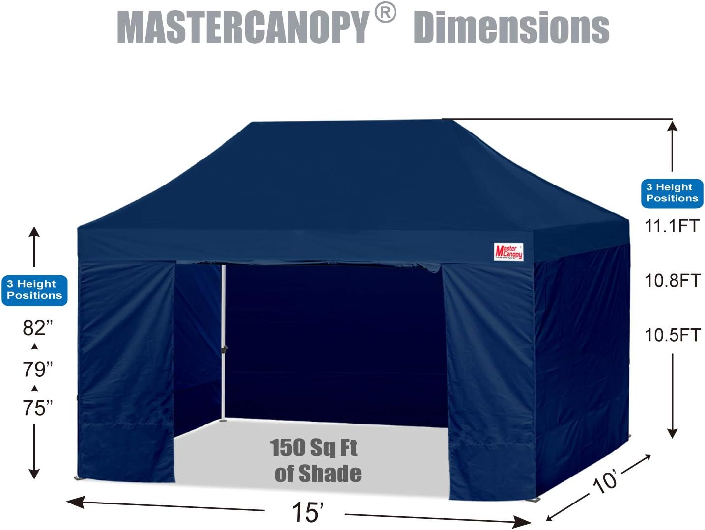 MASTERCANOPY Heavy Duty Pop-up Canopy Tent with Sidewalls (10x15,Navy Blue)