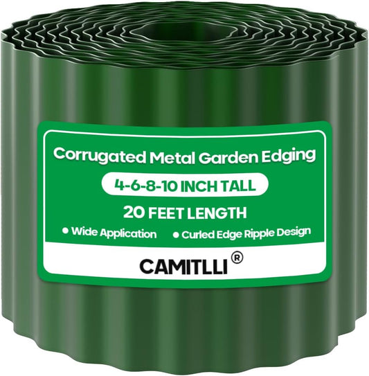 Corrugated Metal Garden Edging, Sturdy Tall Landscape Edging Borders, Perfect DIY for Flower Beds, Lawn and Pathway, Tree Surrounds, Paver Edges (Green, 6"×20FT)