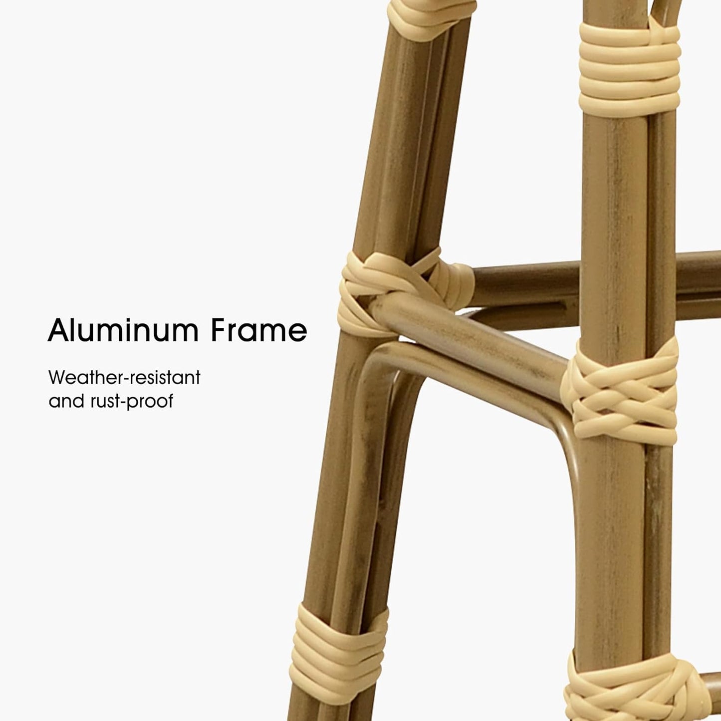 PURPLE LEAF French Bar Stool Set of 4 Bamboo Print Finish Patio Bar Stools with Back Rattan Bar Chairs Wicker Bar Height Stool 30" with Footrest Kitchen Island Stools Outdoor Barstool Cream Yellow