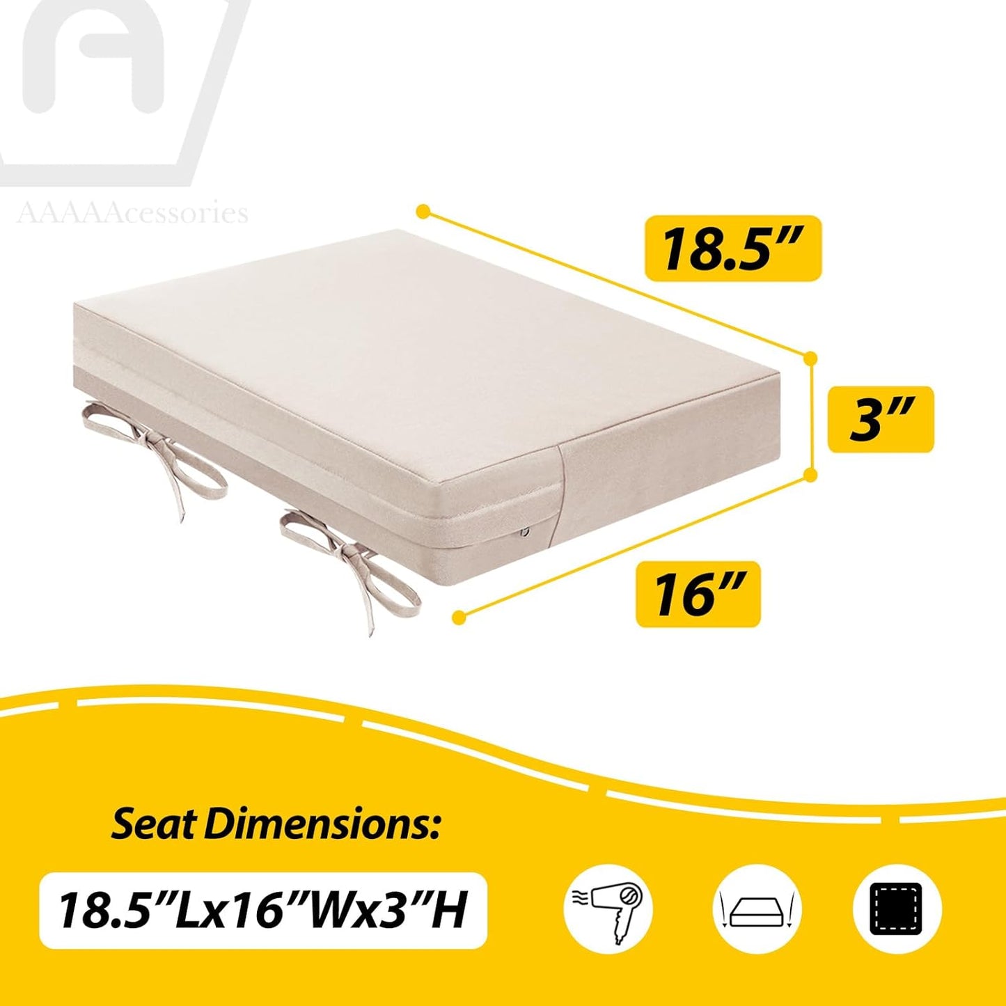 AAAAAcessories Outdoor Seat Cushions for Chairs, Waterproof, Fade-Resistant Patio Furniture Replacement Cushions, 18.5" x 16" x 3", Set of 2, Khaki Beige