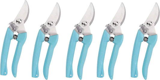 5pcs Garden Flower Shears Pruning Shears 6.9 inches Scissors Heavy Duty Plant Scissors for Cutting Flowers, Trimming Plants, Bonsai, Fruits Picking (Blue Handle 5pcs)