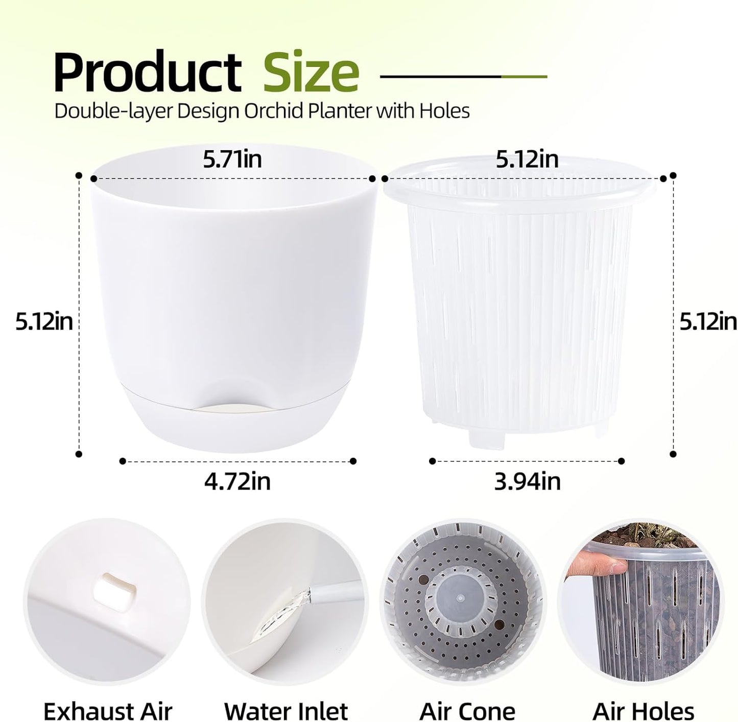 QCQHDU 2 Pack Orchid Pots with Holes for Repotting, Double-Layer and Self Watering Orchid Pot with Good Air Circulation