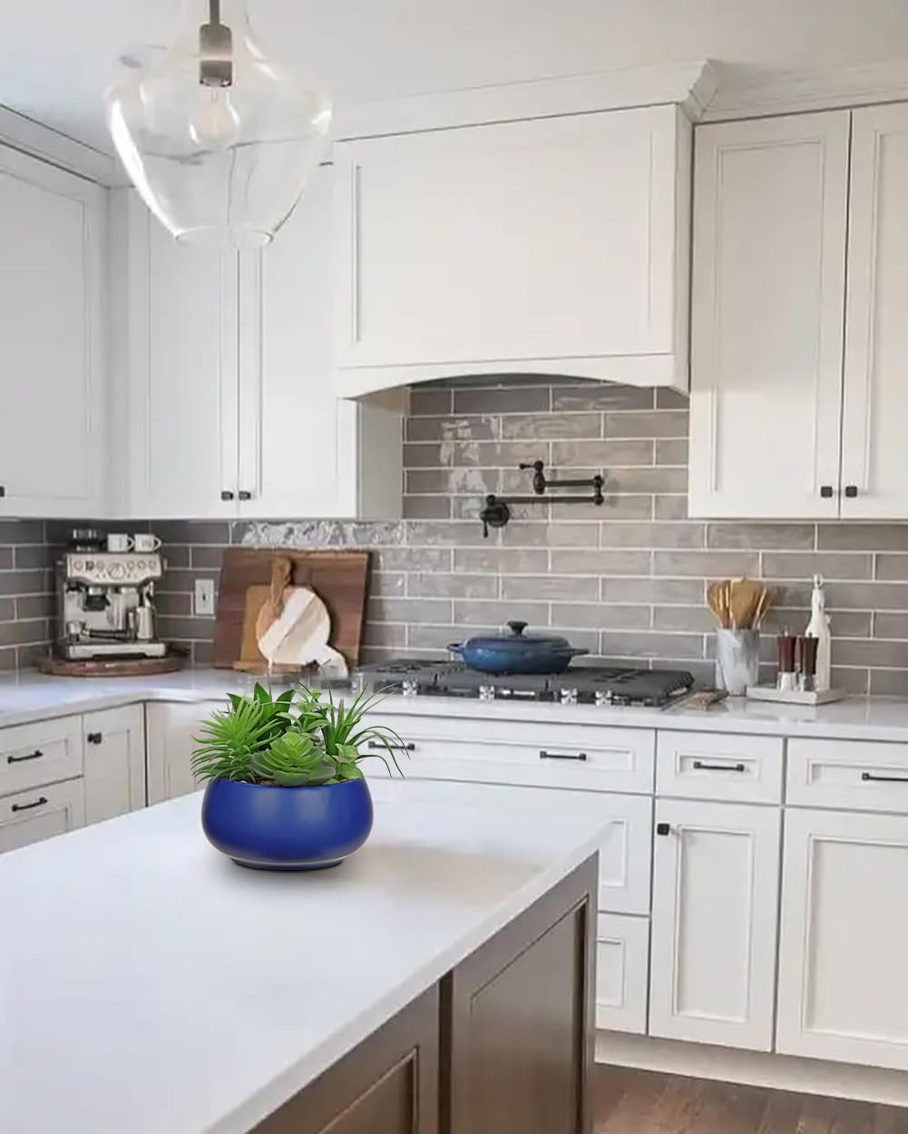 Fake Plants Artificial Succulents in Pots Faux Succulent Arrangement Potted Plant in Blue Ceramic Planter Bowl for Home Decor Office Desk Bathroom Shelf Living Room Indoor Decorations