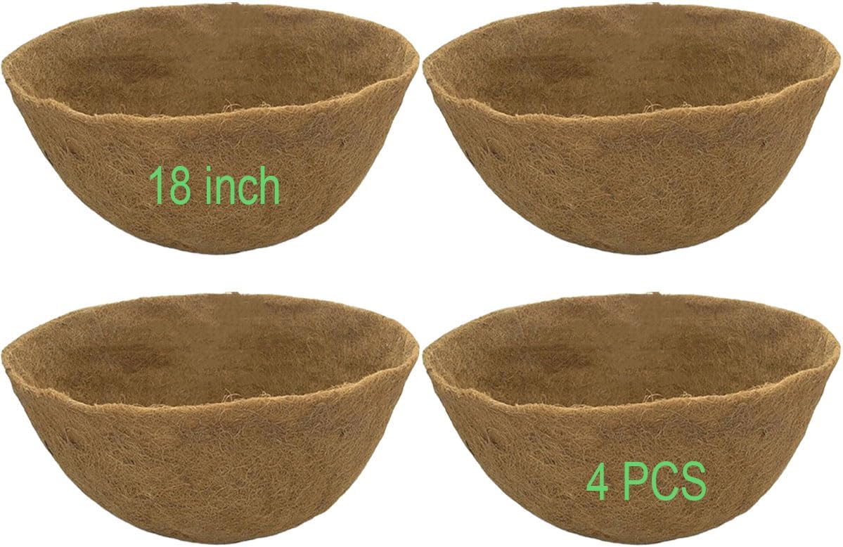Coco Liners for Planters Round Basket Shaped Coconut Fiber Replacement Liners (4, 18 Inch)