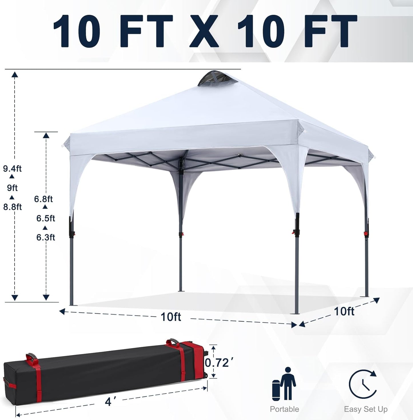 COOSHADE Pop Up Canopy Tent, 10x10 Easy Setup Instant Canopy Sun Shelter Beach Tent, Portable Sports, White