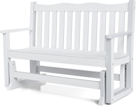 Stoog Outdoor Glider, 2 Person All-Weather Glider Bench with 800 lbs Weight Capacity, Never Fade or Rot, for Backyard, Garden, Deck, and Poolside, White