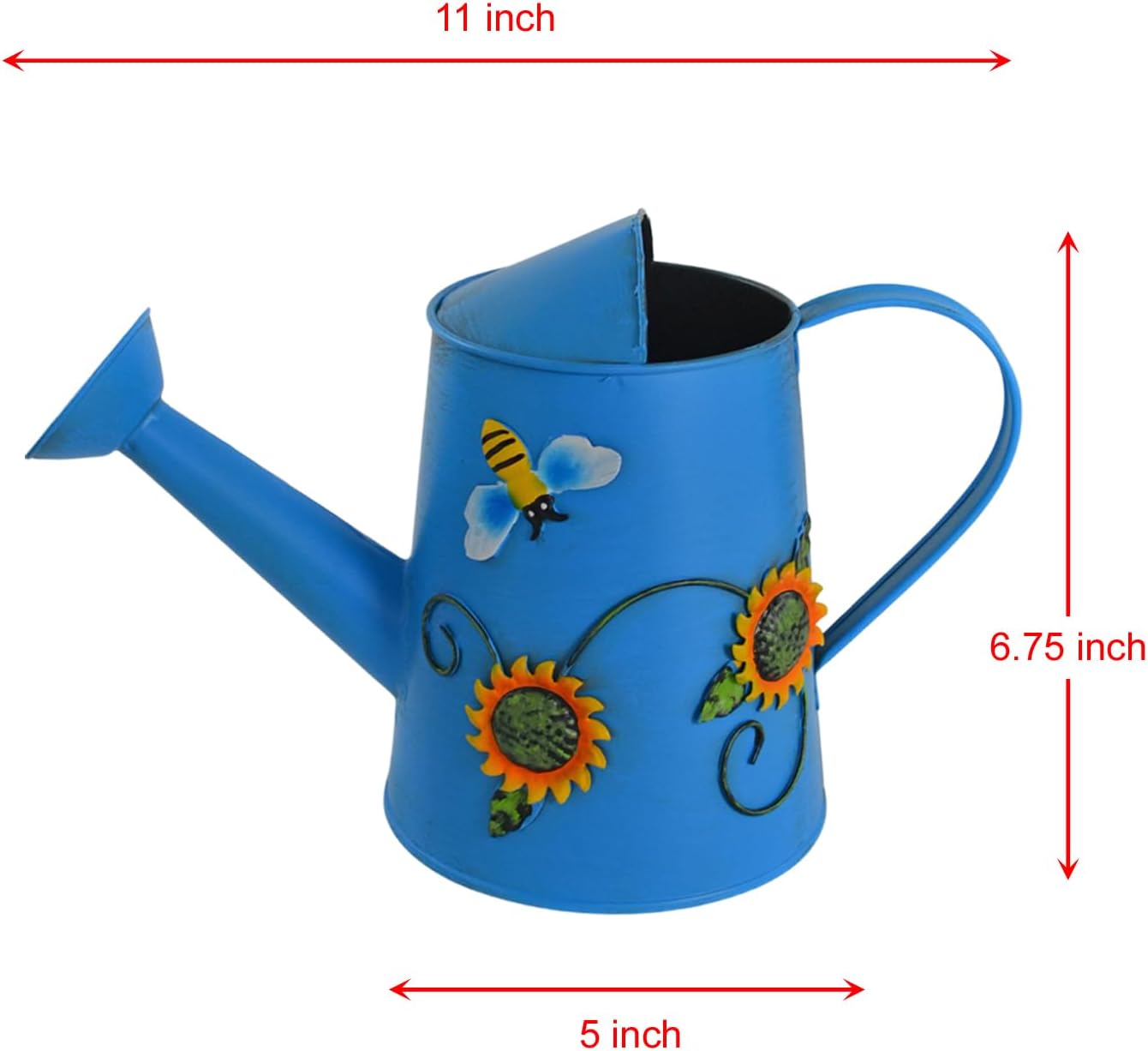 Decorative Sunflower & Bee Metal Watering Can (Vol: 4 Cups) | Small Blue Watering Can | Garden Décor Housewarming Gift for Mother Women Friends Gardeners