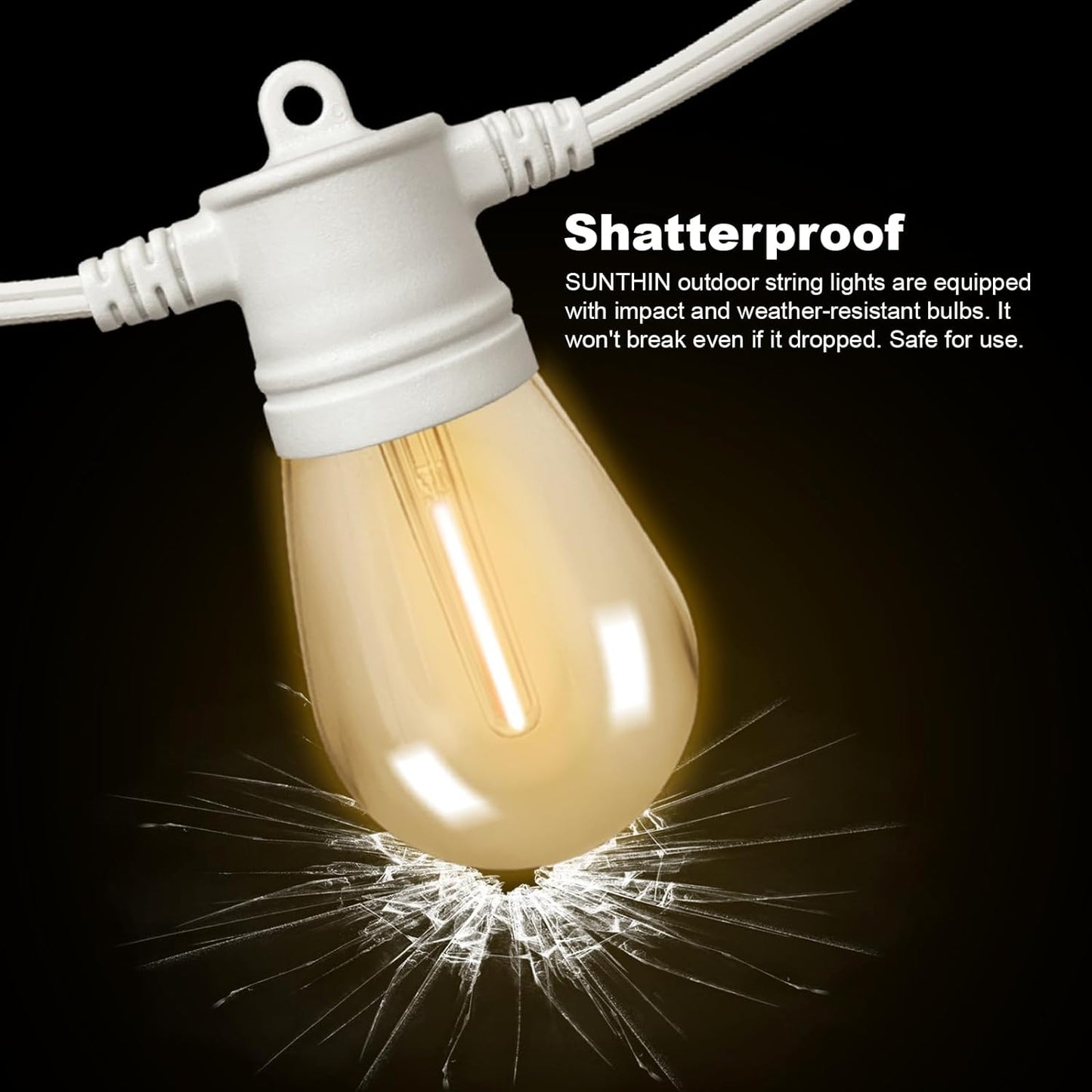 SUNTHIN White String Lights, 48ft White Outdoor Lights with 16 1W Shatterproof LED Bulbs for Patio, Garden, Backyard, Porch, Cafe, Deck, Wedding, Party