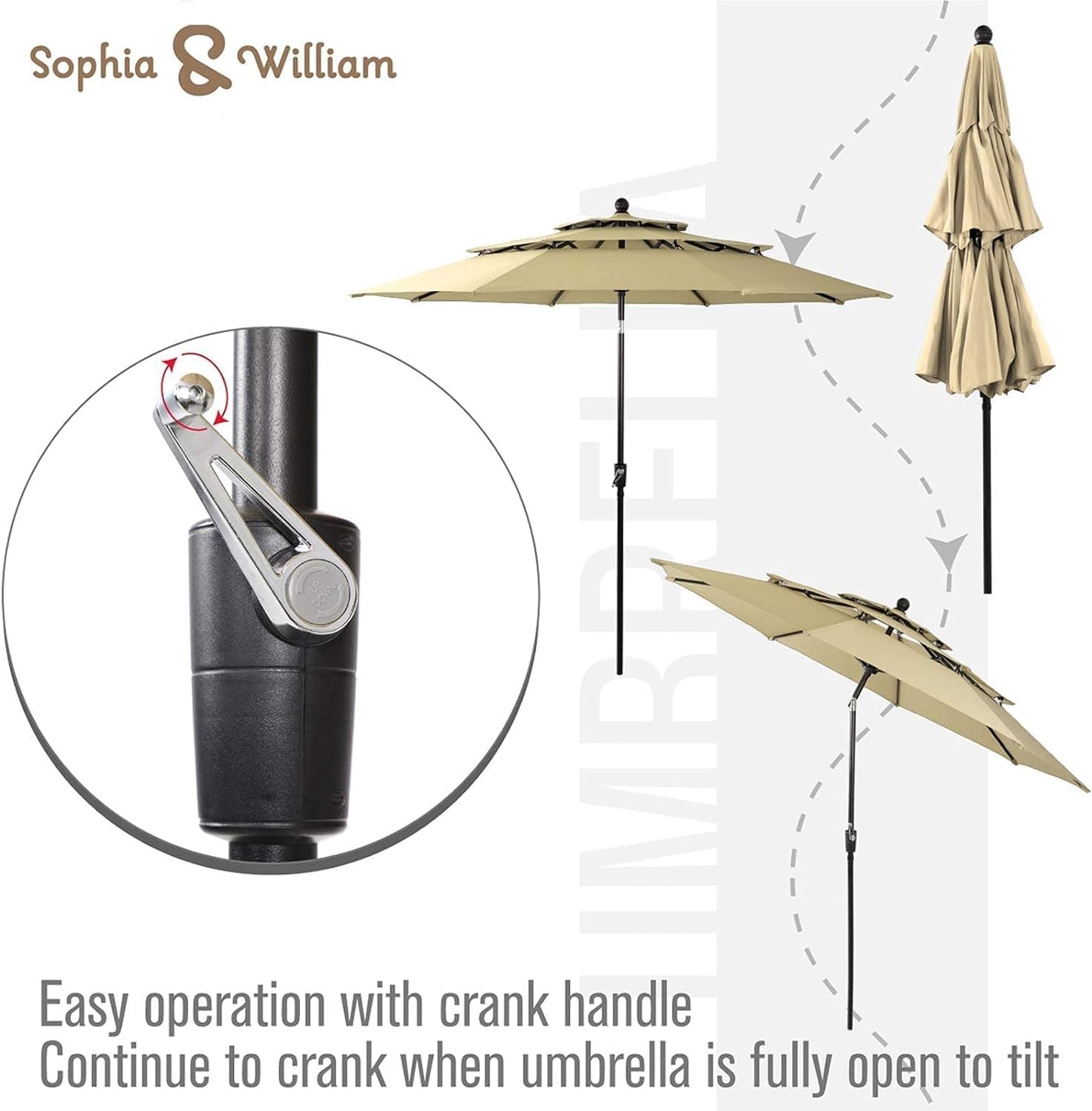 Sophia & William 9 Pieces Outdoor Patio Furniture Set with Cushions with 10ft 3 Tier Auto-tilt Umbrella(Beige), Metal Sectional Sofa Set Patio Conversation Set-4 x Loveseat Sofa, 4 x Tea Table