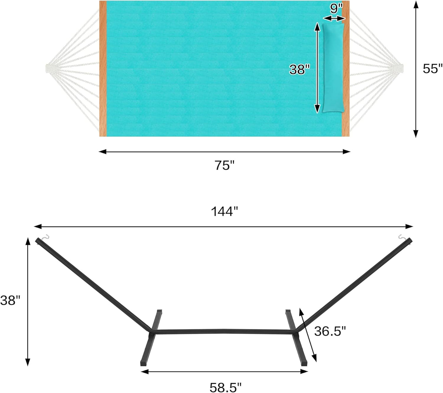 Two Person Hammock with Stand Heavy Duty, Outdoor Patio Hammock with Portable Steel Stand, Large Double Hammocks,480lbs Capacity.(Aruba)