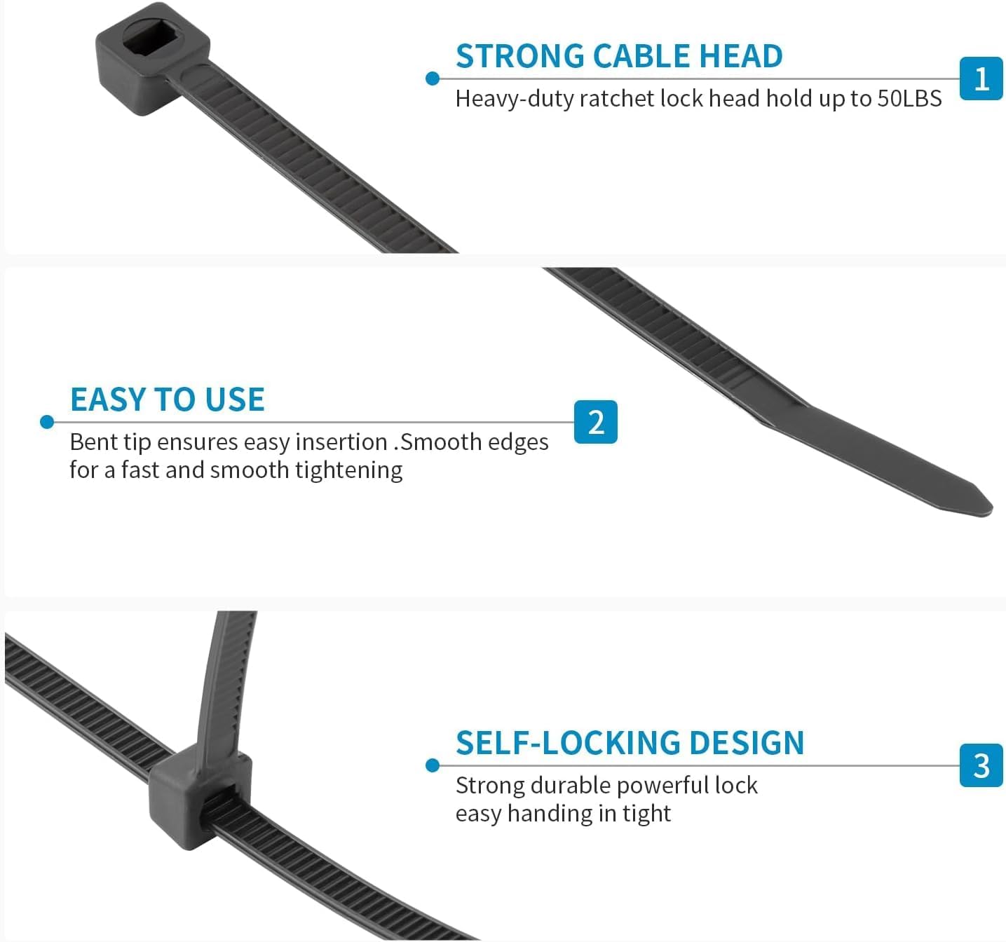 XINGO 5000 PCS Black Zip Ties 8 Inch, 60 LBS Tensile Strength, Self-Locking Nylon Plastic Nylon PA66 Wire Ties for Indoor and Outdoor Use