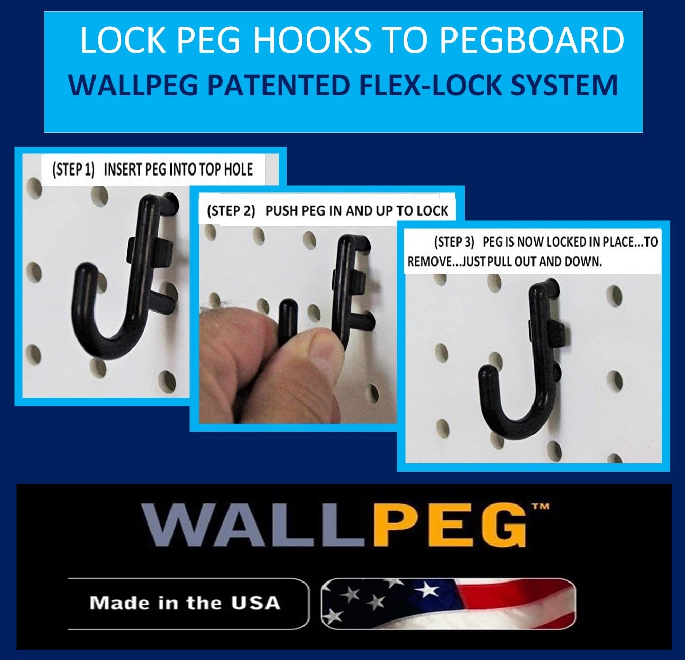 WallPeg Pegboard Wall Organizer (PK-160) - Garden Tools Storage - Hand Tool Organizer - Pegboard Bins for Parts Storage and Organization - Locking Pegboard Hooks