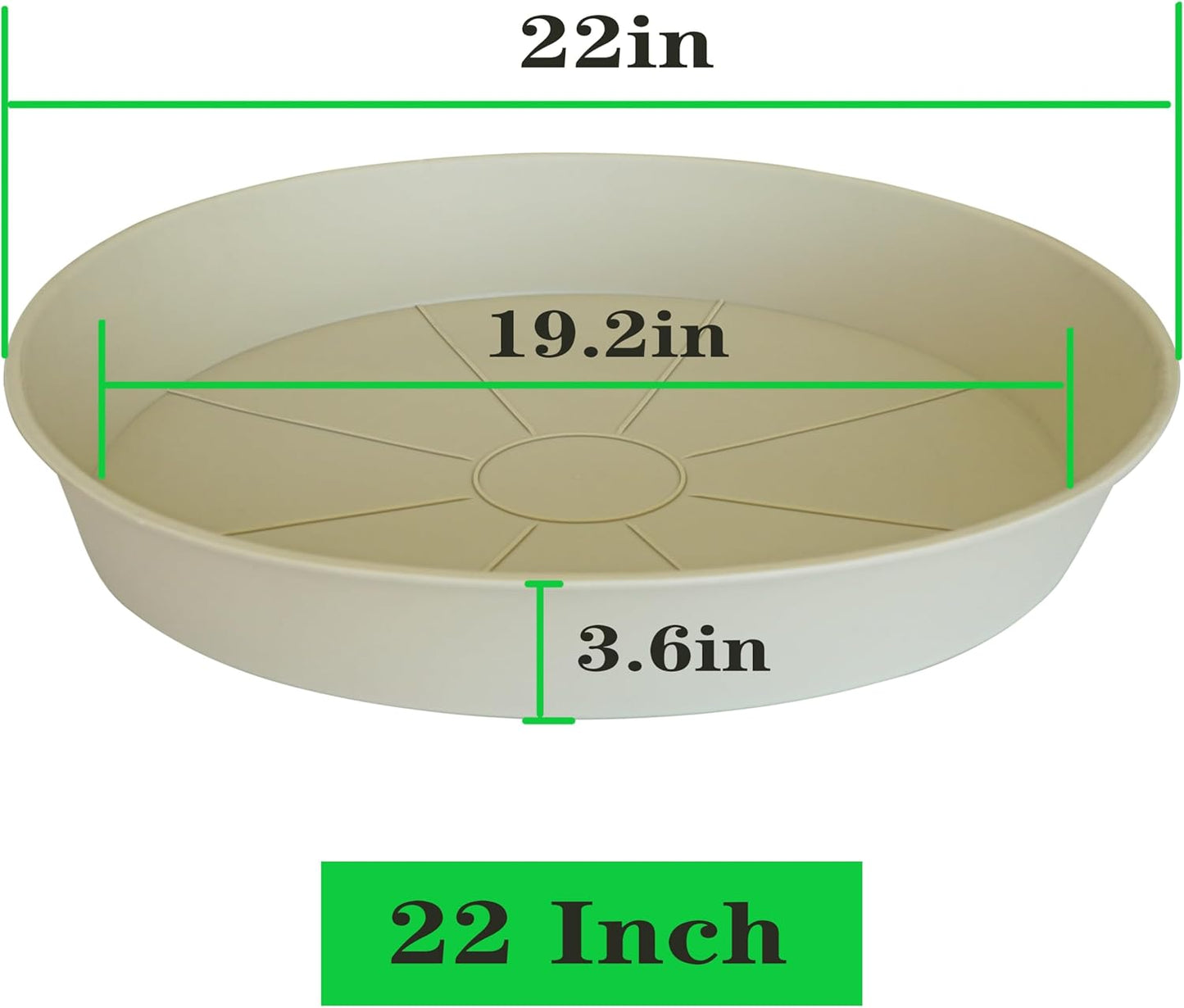 3 Pack of 20 22 inch Plant Saucer (19.2 Inch Base), 3.6" Depth Tray, Large Deep Garden Plastic Flower Planter Plant Trays for Indoors Outdoor Bath Bath (22", Beige)